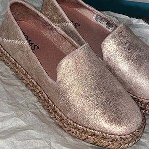 TOMS Women's Glitter Espadrilles - Pink Gold